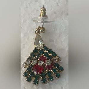 Vintage single Christmas tree angel earring red green white jewels pierced ear